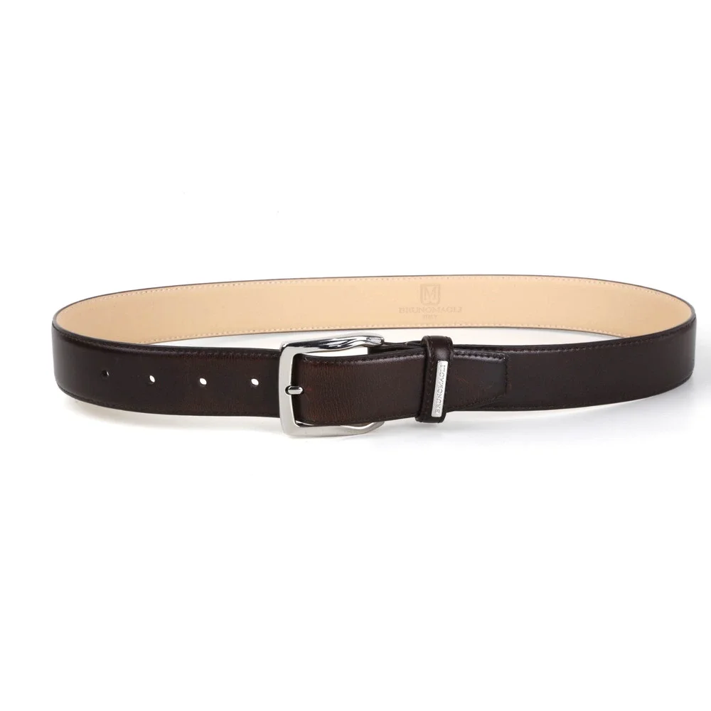 Bruno Magli Dark Brown Genuine Leather Belt Silver Single Prong Buckle 80 / 32